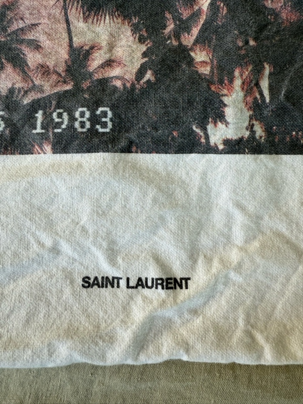 Saint Laurent Cream Canvas Tote with Black Logo and Tropical Print - Picture 2 of 3